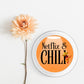 Vibrant Funny Netflix & Chili Sticker - ideal for adding a playful kitchen humor gift touch.
