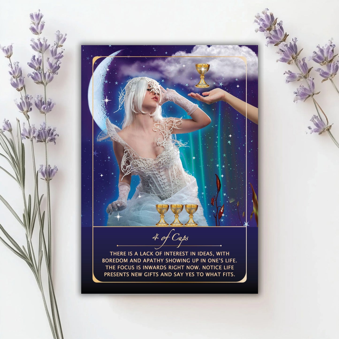 Close-up view of the Starlight Tarot Oracle cards displaying detailed meanings, enabling you to learn to read tarot without a guidebook.