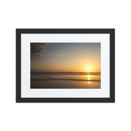 Framed 12"X16" Golden Hour Coastal Art Print on Matte Paper showcasing stunning nature photography, tranquil wall decor capturing serene coastal beauty during sunset.