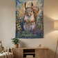 Sweet Squirrel Wall Tapestry featuring a whimsical woodland design with a cute squirrel holding a tiny blue flower, made of 100% durable polyester, perfect for cozy nature decor.