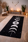 Moon Cycles Yoga Mat showcasing its soft microsuede top and anti-slip rubber base, perfect for enhancing stability and comfort during yoga practice.