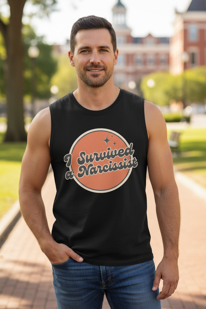 Man in black I Survived A Narcissist muscle tank