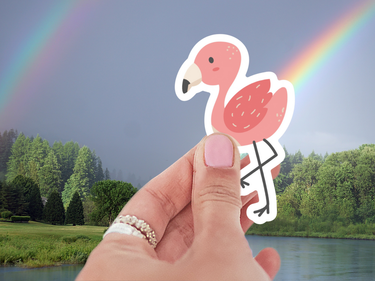 Fancy Flamingo Waterproof Sticker - Durable Vinyl for Laptop, Water Bottle & Beach Gear - Unique die-cut flamingo vinyl laptop sticker ideal for summer fun.